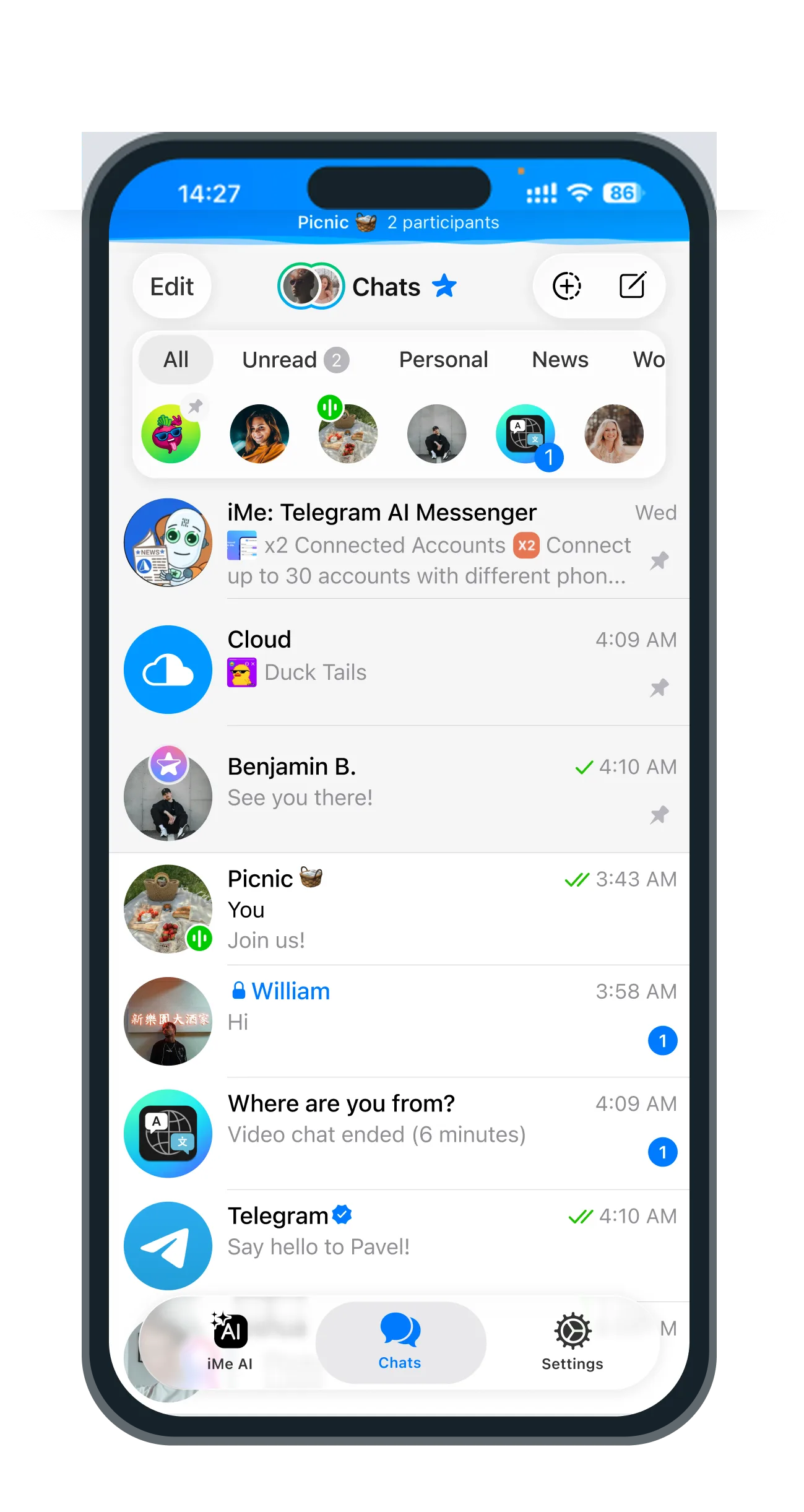iMe chat list on a phone